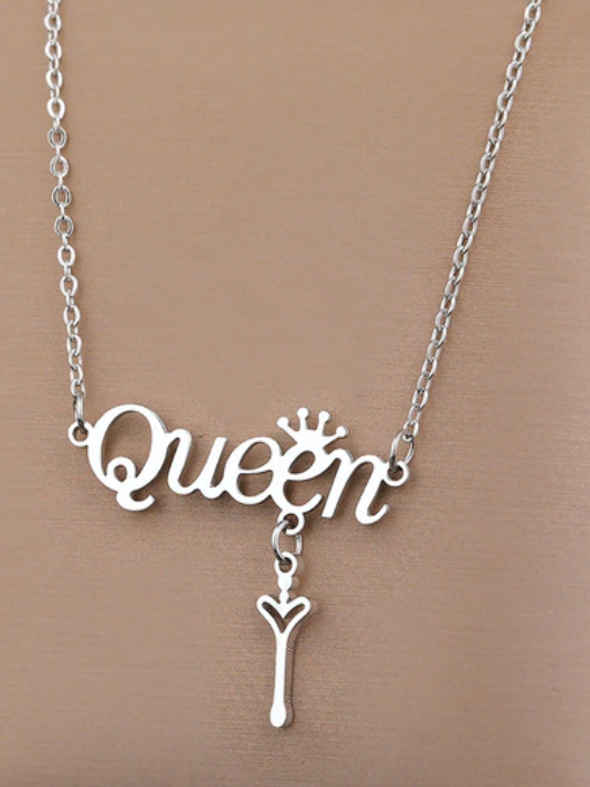 Stainless Steel Necklaces Letter Queen Crown Pendant Necklace For Women Jewelry Wedding