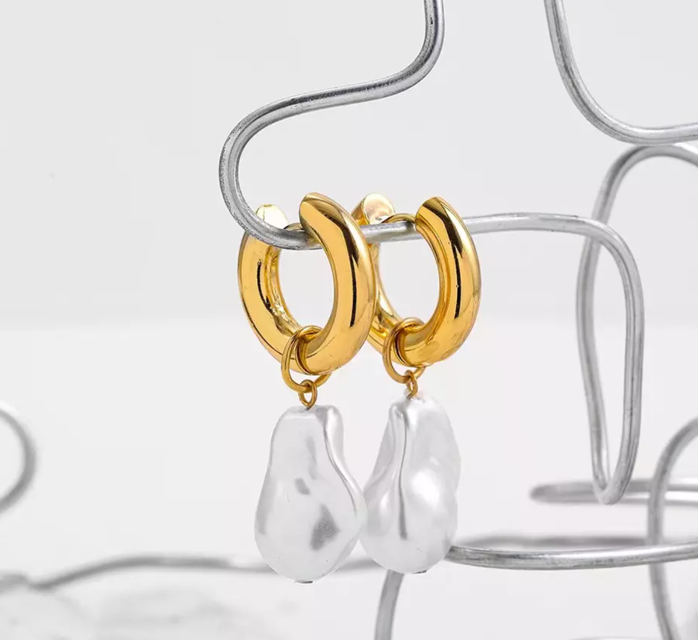 Pearl Dangling Hoop Earrings