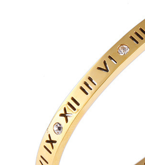 Roman number Engraved Gold Bracelet/Bangle